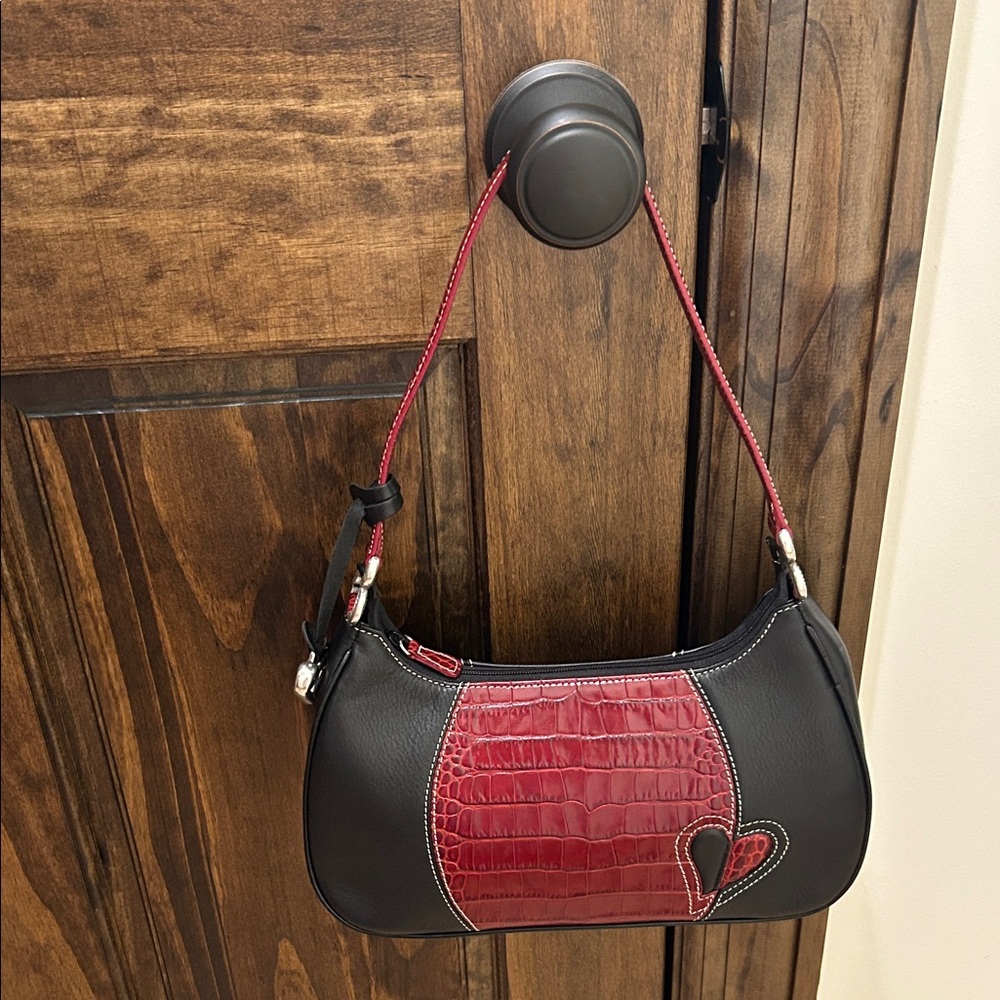 Brighton Black and Red Croc-Embossed Shoulder Bag